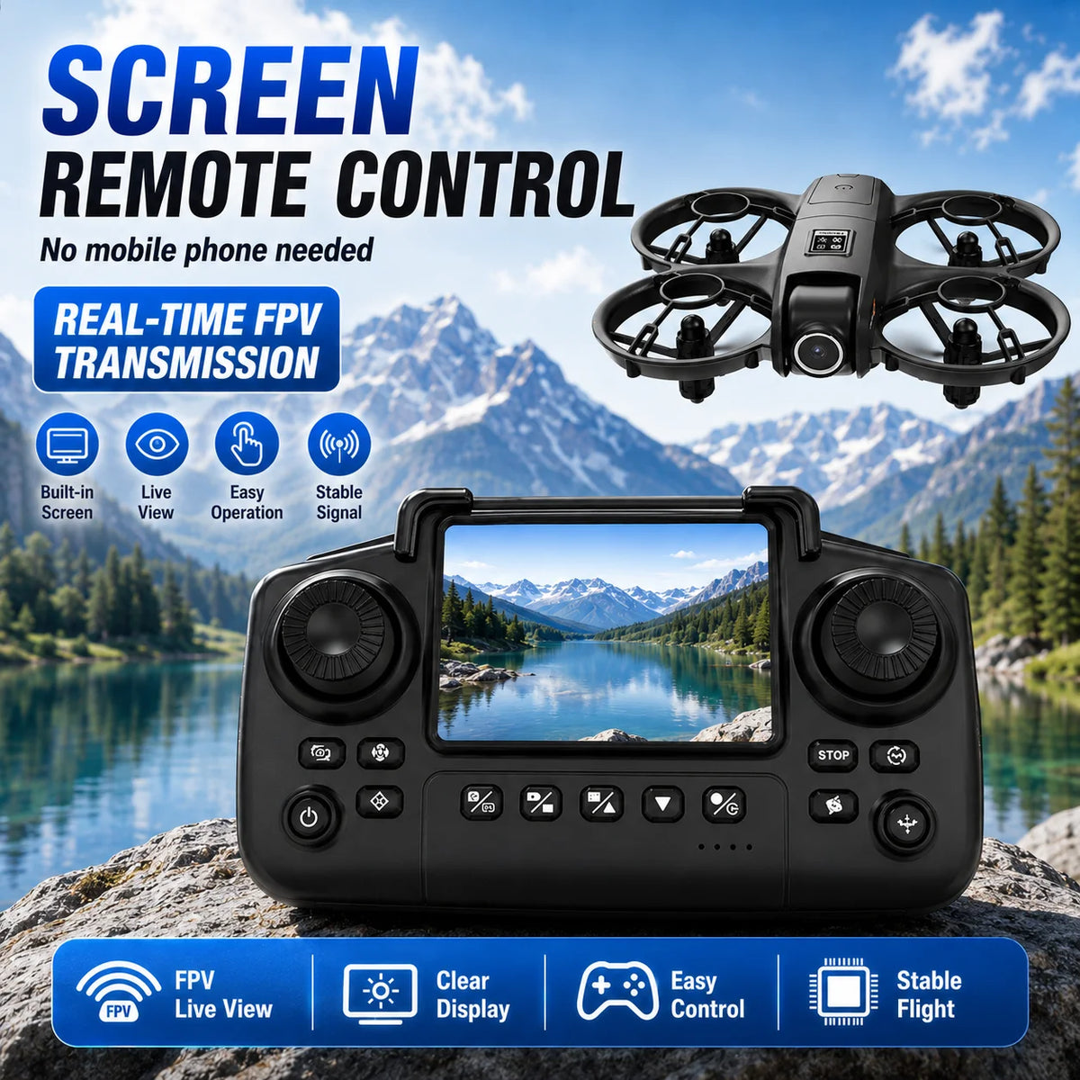 Drone Full Four Way Protection Modular 600mAh Battery Long Battery Life 40Mins Charging Strong Power Portable Outdoor RC Drone Toy