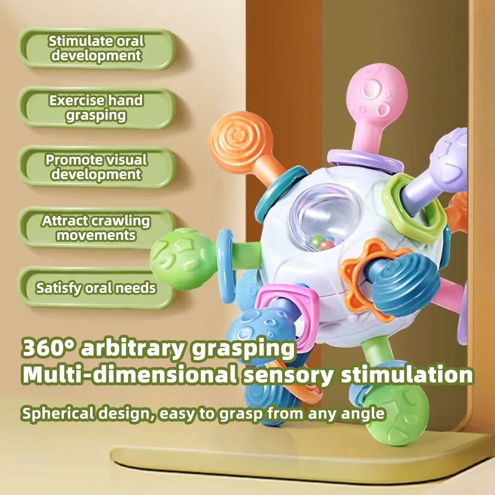 Manhattan Grasping Ball, Toddler Montessori Toys,Teether, 3-in-1  Rattle,Rubber and Teether for Early Education
