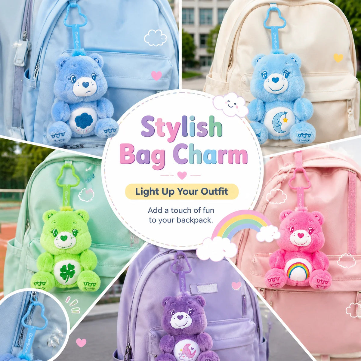 Care Bears Sitting Plush Keychain 12cm Cute Bag Pendant Kawaii Stuffed Toy Car Charm Squishy Soft Doll Decor Ideal Holiday Gift