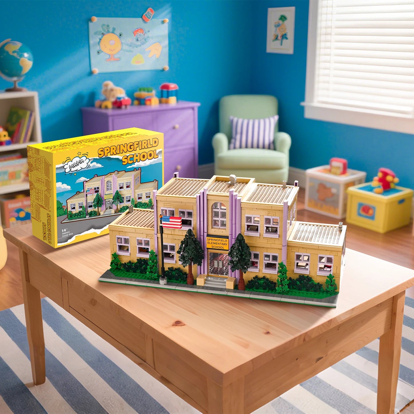 Barweer Springfield Elementary School Building Blocks Set 3500PCS Classic Anime Schoolhouse Construction Bricks Model Kit DIY Assembly Toys for Adults Ideal Birthday Holiday Gift Home Office Decoration Ornament Collection Dis