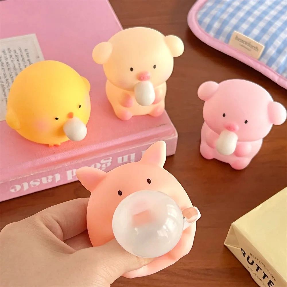 Funny Bubble Blow Squishy Toy Pop Out Squeeze Toys Cartoon Animal Panda Capybara Squishies Stress Relief Fidget Toy Party Gift