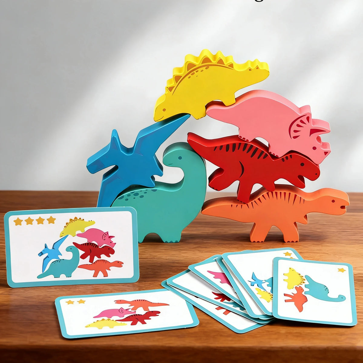 Wooden Dinosaur Stacking Game - A Fun and Educational Challenge to Boost Kids' Balance, Coordination, and Imagination
