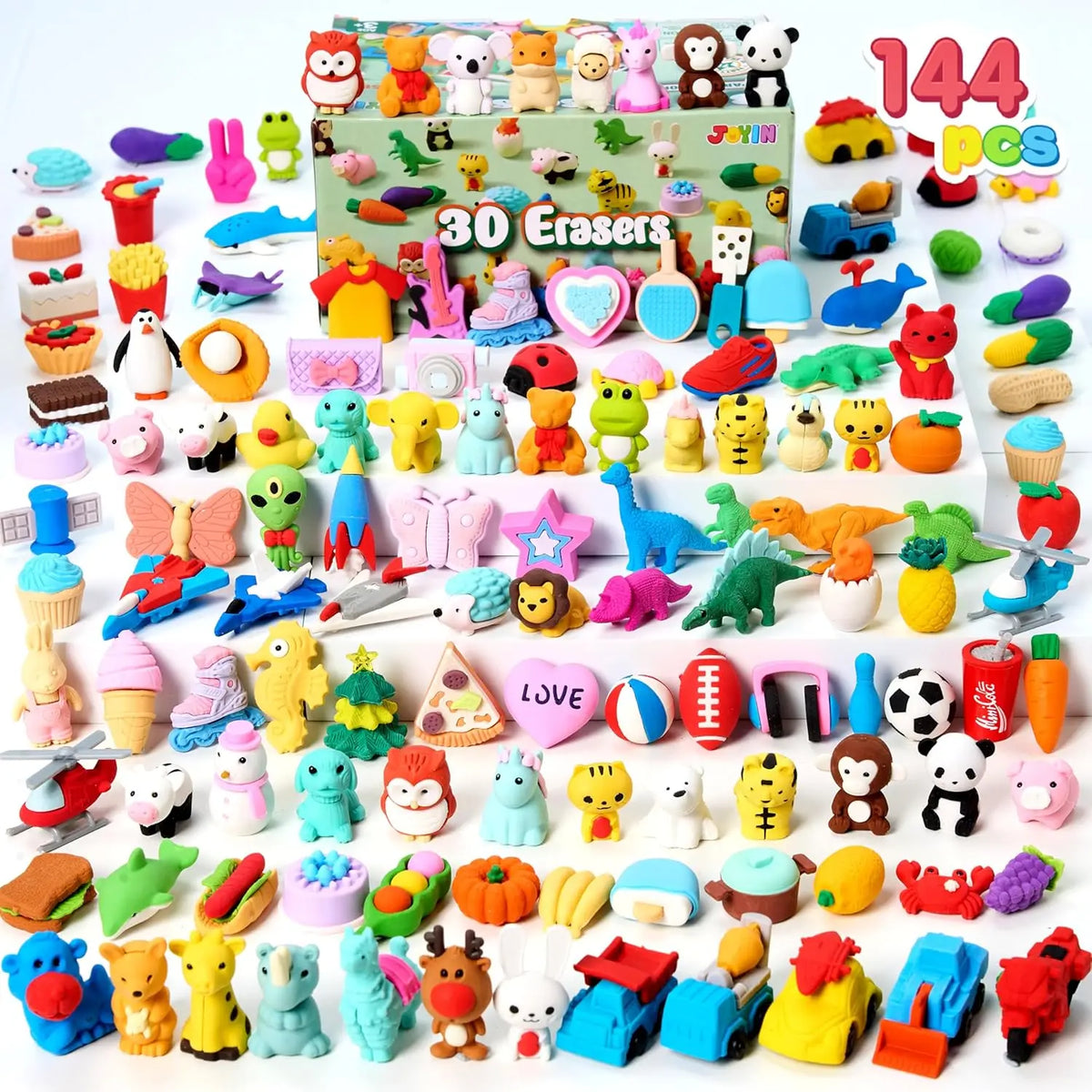 Joyfy 36 Pcs 3D Erasers Food Animals Erasers Bulk Fun & Cute Erasers for Pencil Desk Pets Classroom Prize Birthday Party Favors