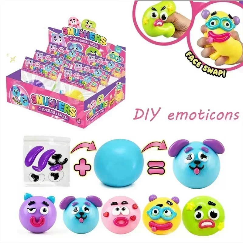New Smushers Squishy Pinch Pressure Ball DIY Emoticons Dog Face Slow Rebound Squeeze Squishy Soft Decompression Adult Fun Gifts