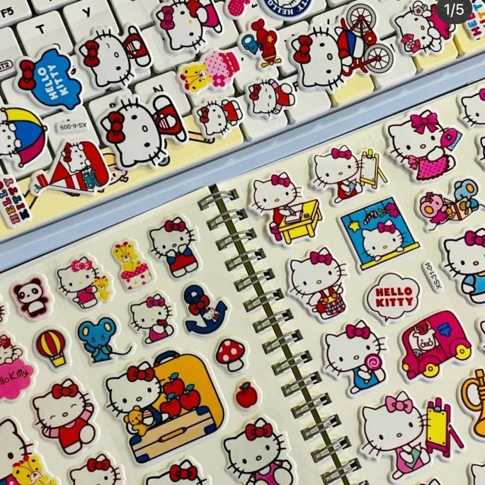 12Steets Kawaii Sanrio Hello Kitty Bubble Stickers Cute Three-Dimensional 3D Stickers Cartoon Kids Toys Gift DIY Decals