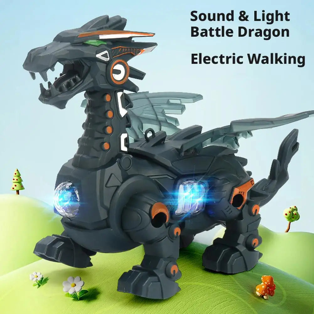 Kids Electric Walking Dragon Toy with Music & Light Interactive Mechanical Dinosaur Toy with Pull Rope Educational Gift for Boys