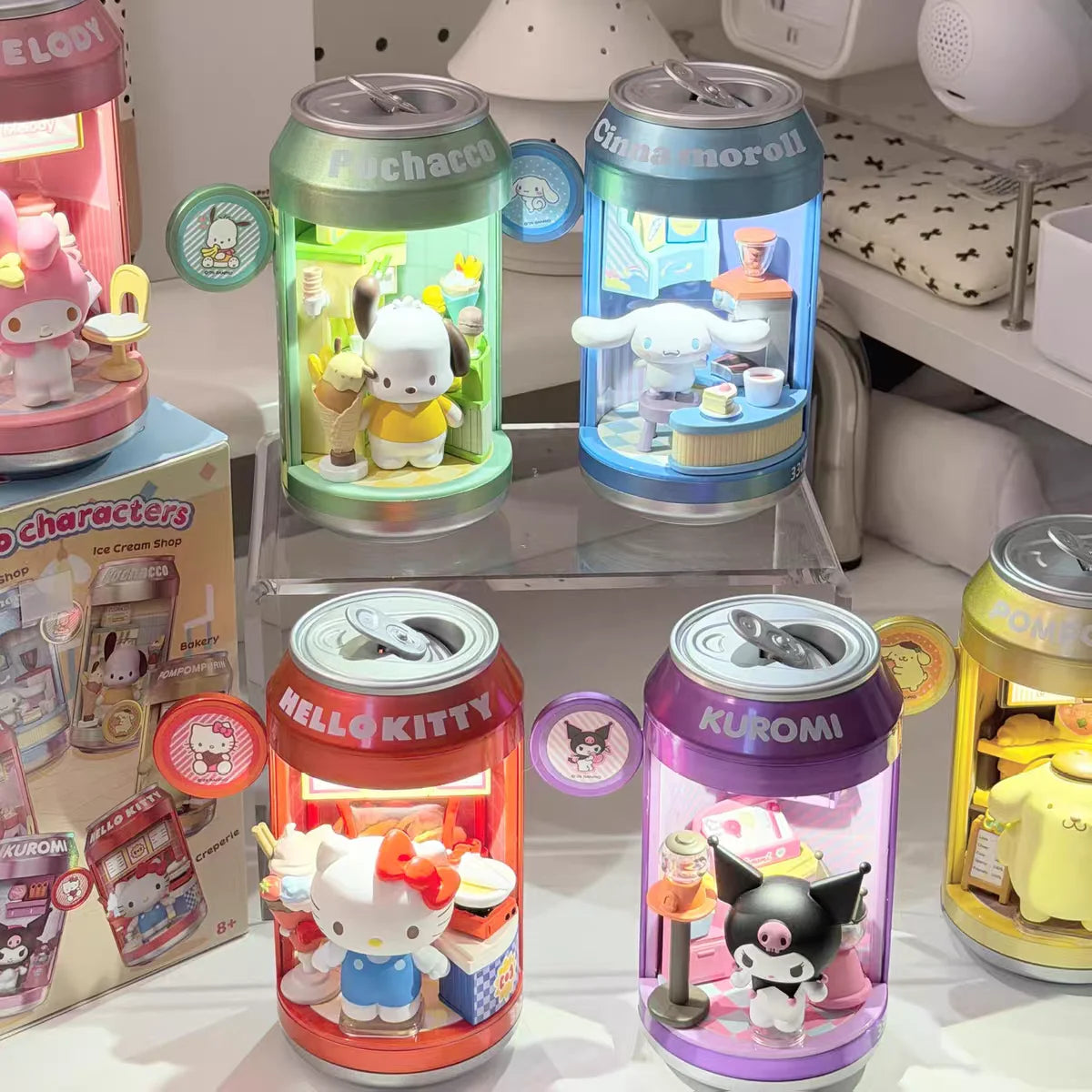 Genuine In Stock Sanrio Characters Soda Can Mini Dessert Shop Scene Series Blind Box Cute Collectible Toy Desktop Ornament Gift