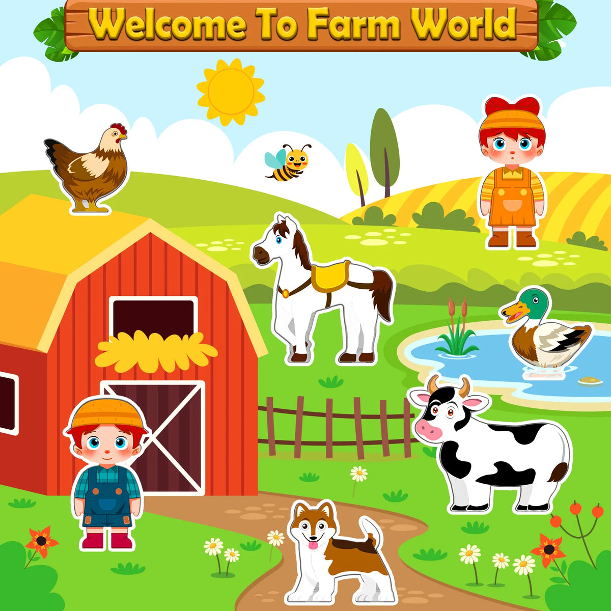 Magworld Magnetic Tiles Farm Animal Set, Magnetic Building Blocks for 3+ Year Old Boys and Girls