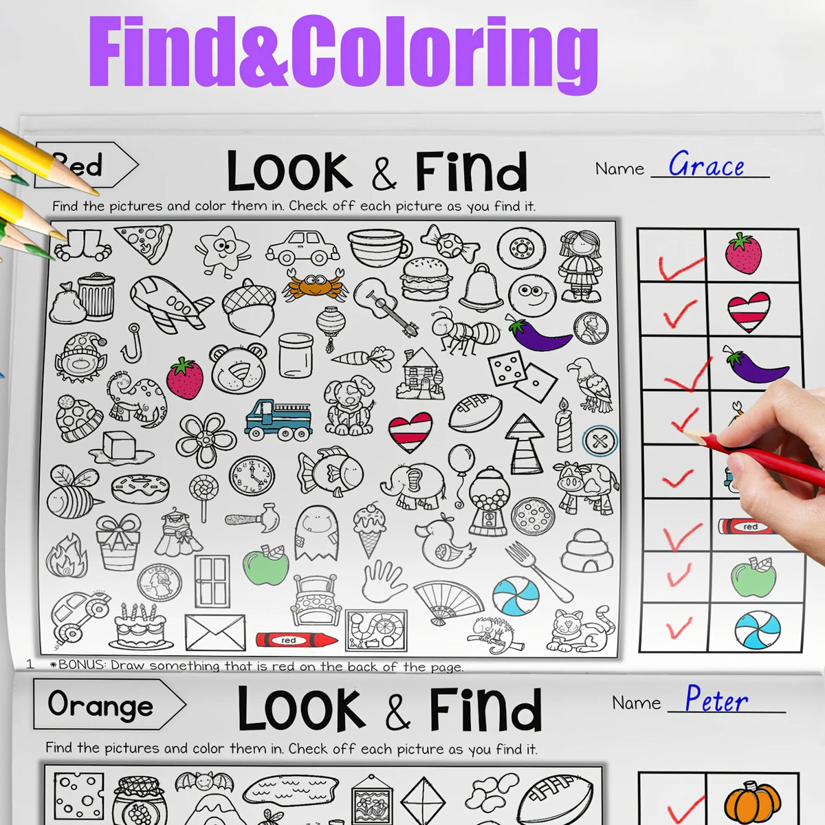 32-Page Search-And-Color Activity Book, Fun Focus and Attention Exercises, Educational Early Learning Tool for Home and School Use