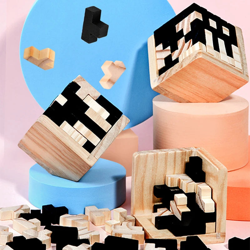 3D Cube Puzzle Luban Interlocking CreativeEducational Wooden Toy Brain Mind EarlyLearning Game Gift For Children Letter 54T