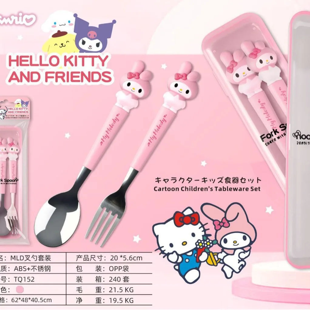 Cute Cartoon Cutlery Set Portable Spoon Fork With Storage Box Kids Stainless Steel Tableware For Travel School No bag