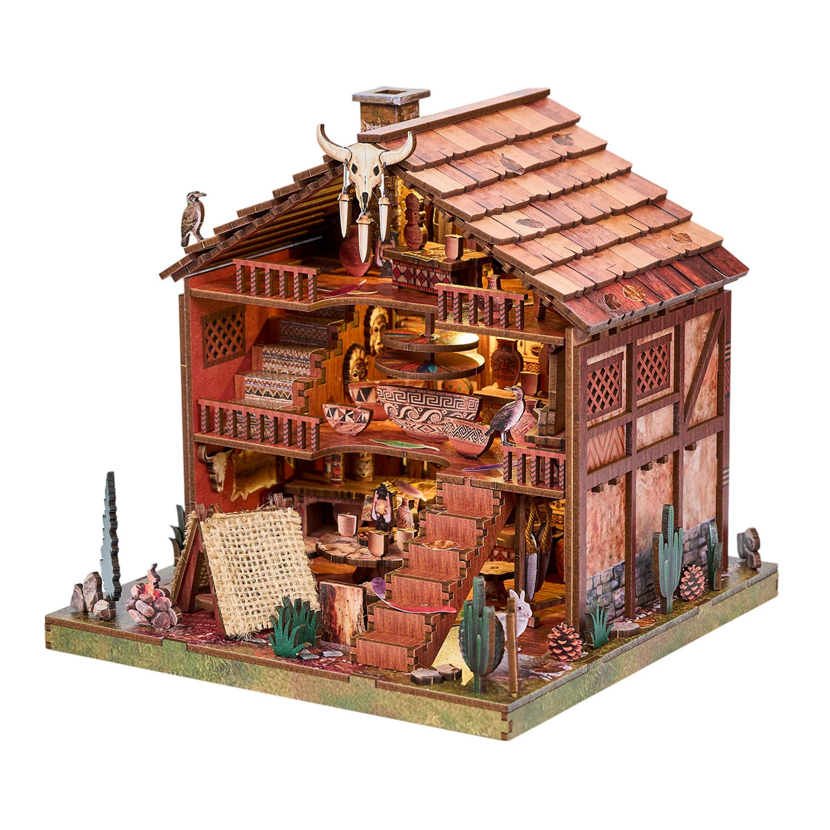 DIY Miniature Dollhouse Totem Book Nook Kit Coyote 3D Wooden Puzzle Building Blocks Puzzle Model Building Home Decoration Gifts