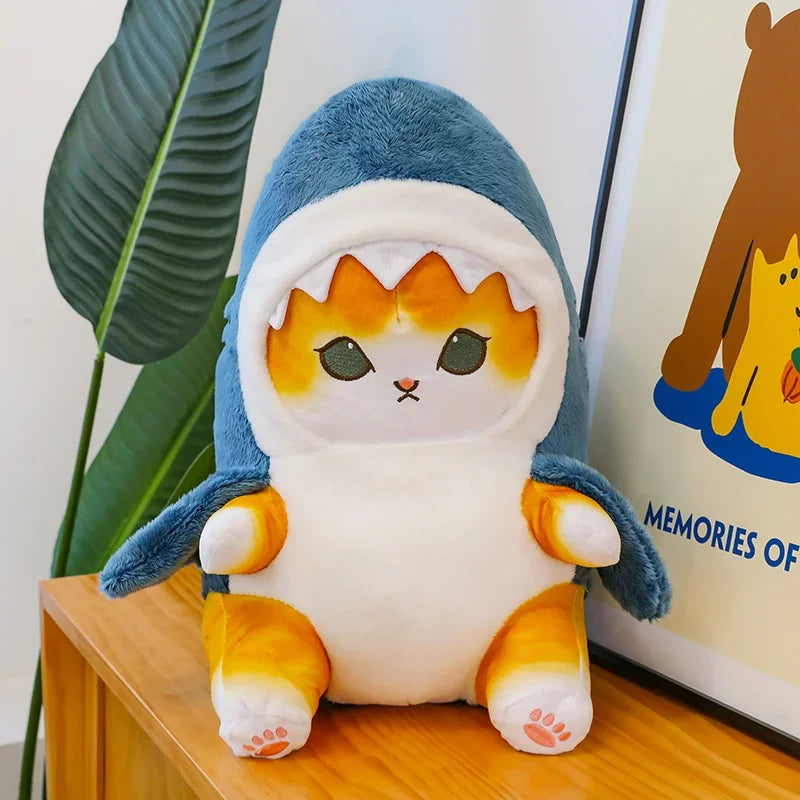 Kawaii Shark Cat Doll Childrens Shark Plush Toy Cushion Kitten Cartoon Body Pillow Sofa Pillow Birthday Gift for Men and Women