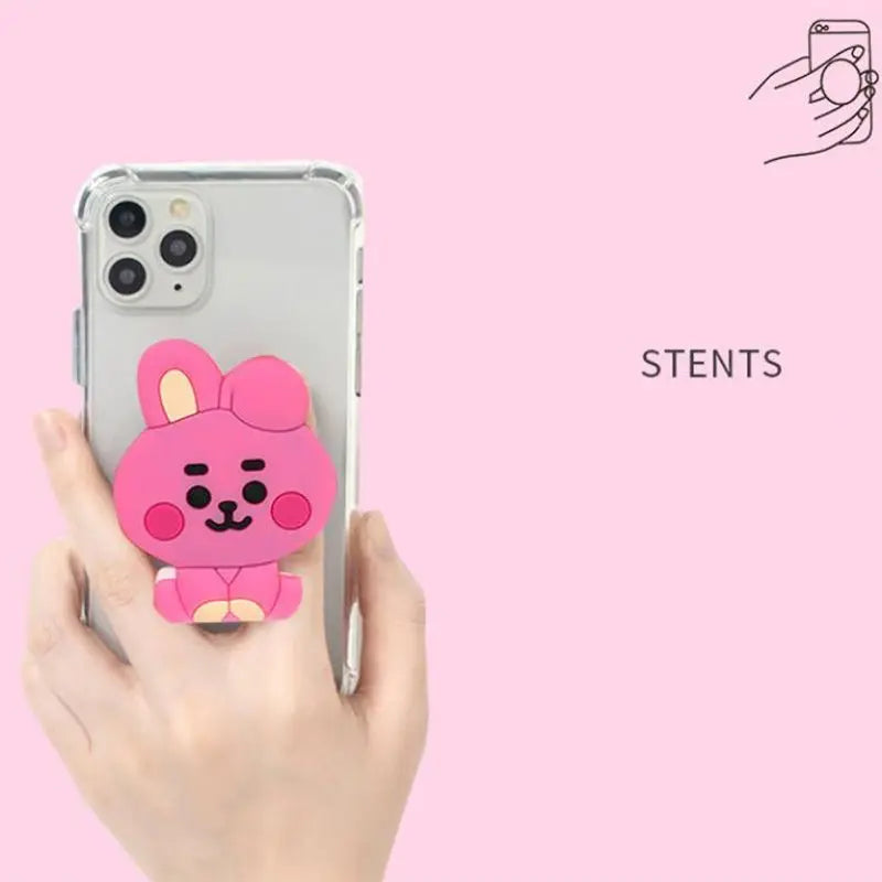 BT21cartoon cute silicone handheld phone stand kawaii retractable airbag earphone winder fan support anime merchandise wholesale