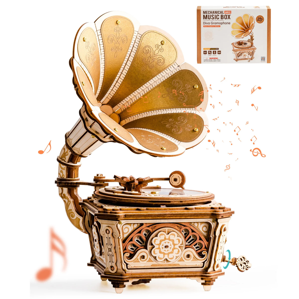 ROKR Wooden 3D Puzzle Diva Gramophone Music Box Mechanical Model Building Kit for Home Decor Holiday Gift for Adults Teens Friends
