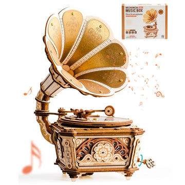 ROKR Wooden 3D Puzzle Diva Gramophone Music Box Mechanical Model Building Kit for Home Decor Holiday Gift for Adults Teens Friends