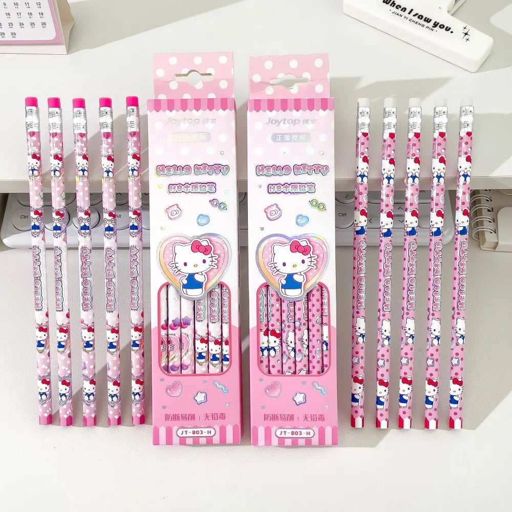 Genuine 2/6/12Pcs Sanrio Hello Kitty Hb Pencils Cartoon Kt Cat Student Stationery Drawing Pencil Smooth Writing Birthday Gifts