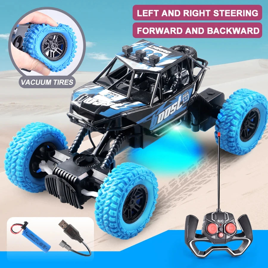 Remote control car with colorful flashing lights, rubber wheels，off-road toy car suitable for children's gifts，random box