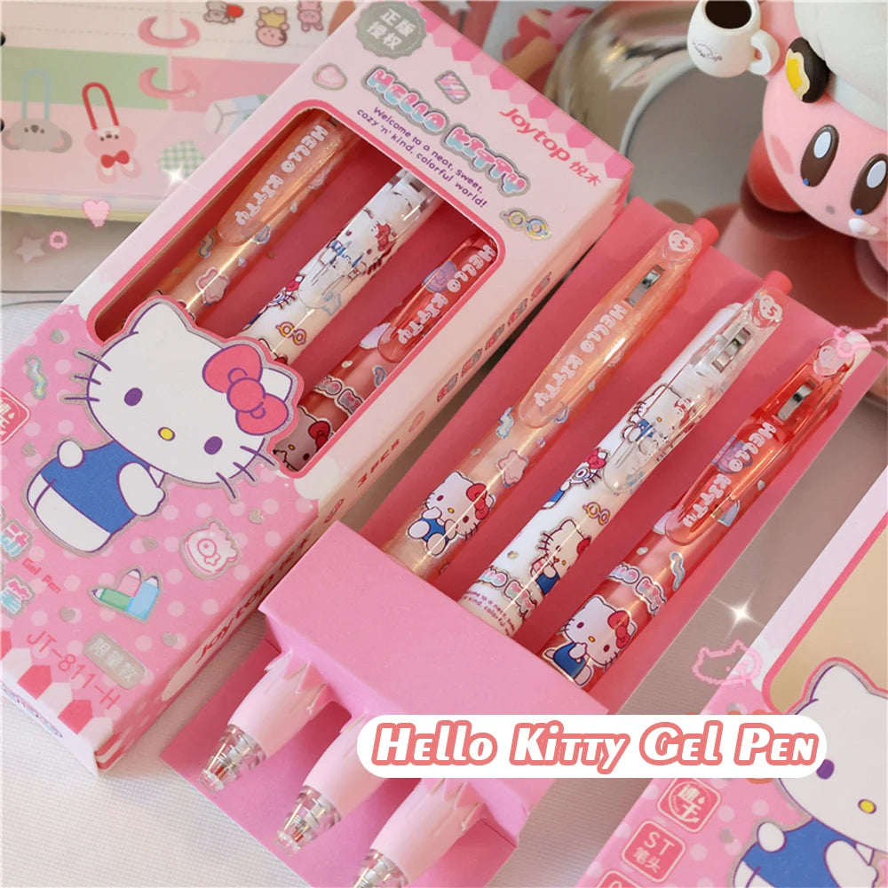 3Pcs Genuine Sanrio Hello Kitty 0.5MM Gel Pens Kawaii  Cinnamoroll Kuromi Black Pen Student Stationery Supplies School Gifts
