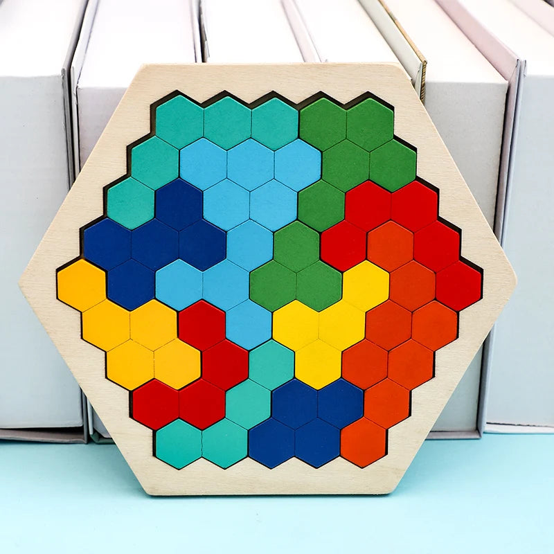 1 Set Wooden Blocks Puzzle Brain Teasers Toy Tangram Jigsaw Intelligence Colorful 3D Russian Blocks Montessori Educational