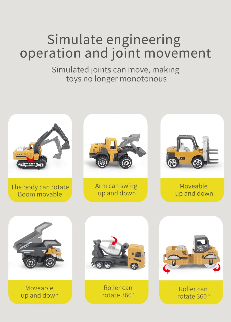 6pcs/set Alloy Engineering Truck Toy Car Classic Construction Model Vehicle Loader Tractor Excavator Toys for Boys Gifts