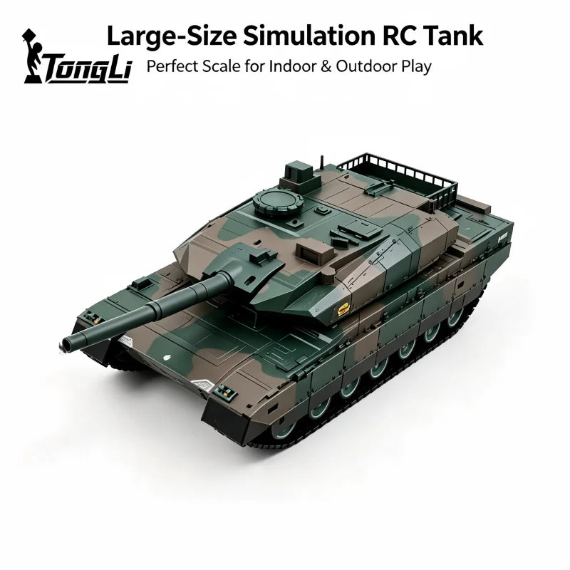 TONGLI Large RC Battle Tank Tracked Off-Road Vehicle, Rechargeable Battery, Multi-Channel Control, Turret Rotation & Elevation, Realistic Sound & Light Effects, All-Terrain Driving, Battle Interaction, Indoor & Outdoor Use, G