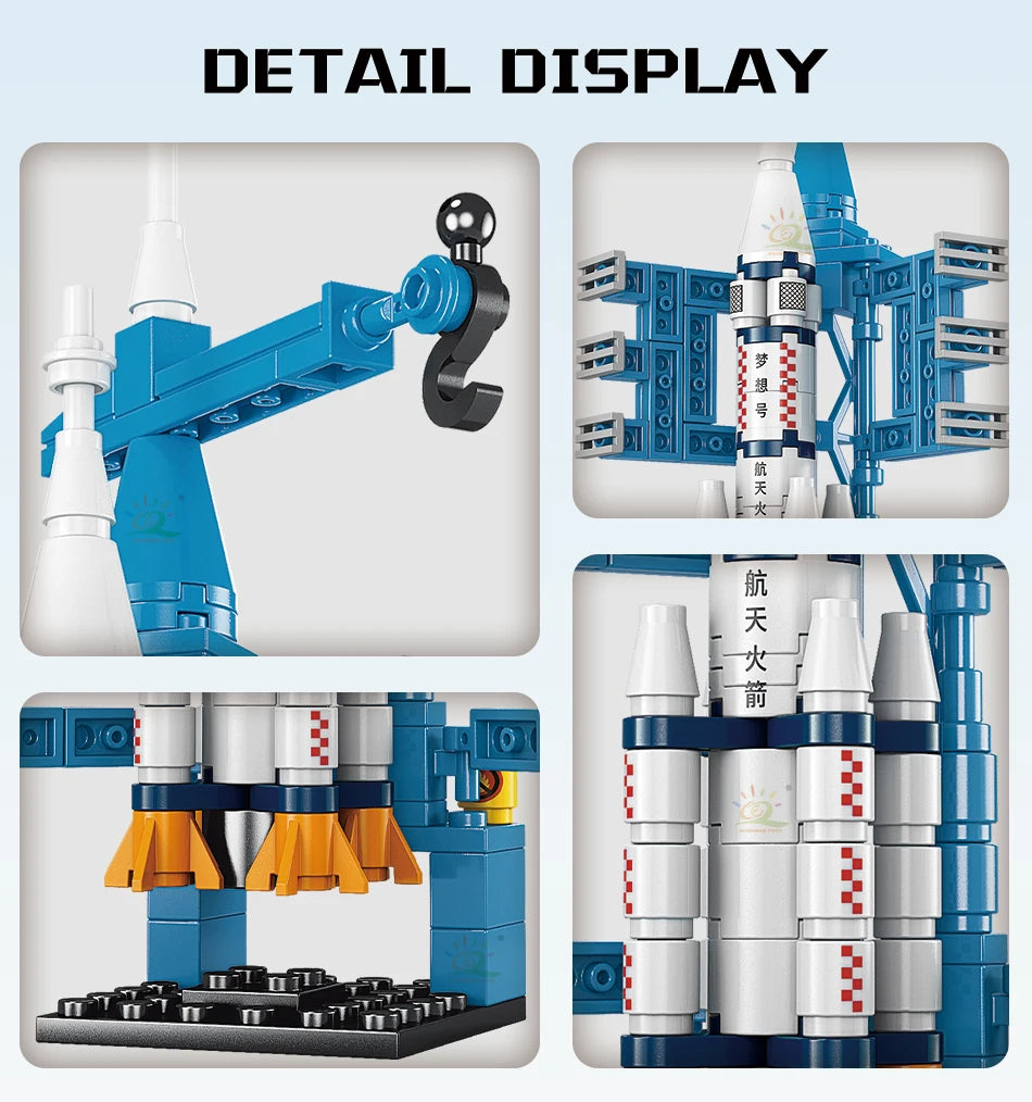 HUIQIBAO Mini Aviation Manned Rocket Model Building Blocks Space Aerospace Station Bricks City Construction Toys for Children