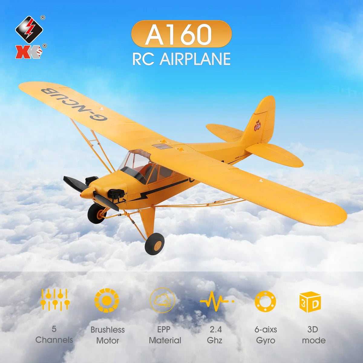 Wltoys RC Glider 5CH Brushless Airplane 2.4G Remote Control Aircraft 650mm Wingspan 3D6G  Motor Glider EPP Foam Plane Toys with 2pcs Rechargeable Batteries A160