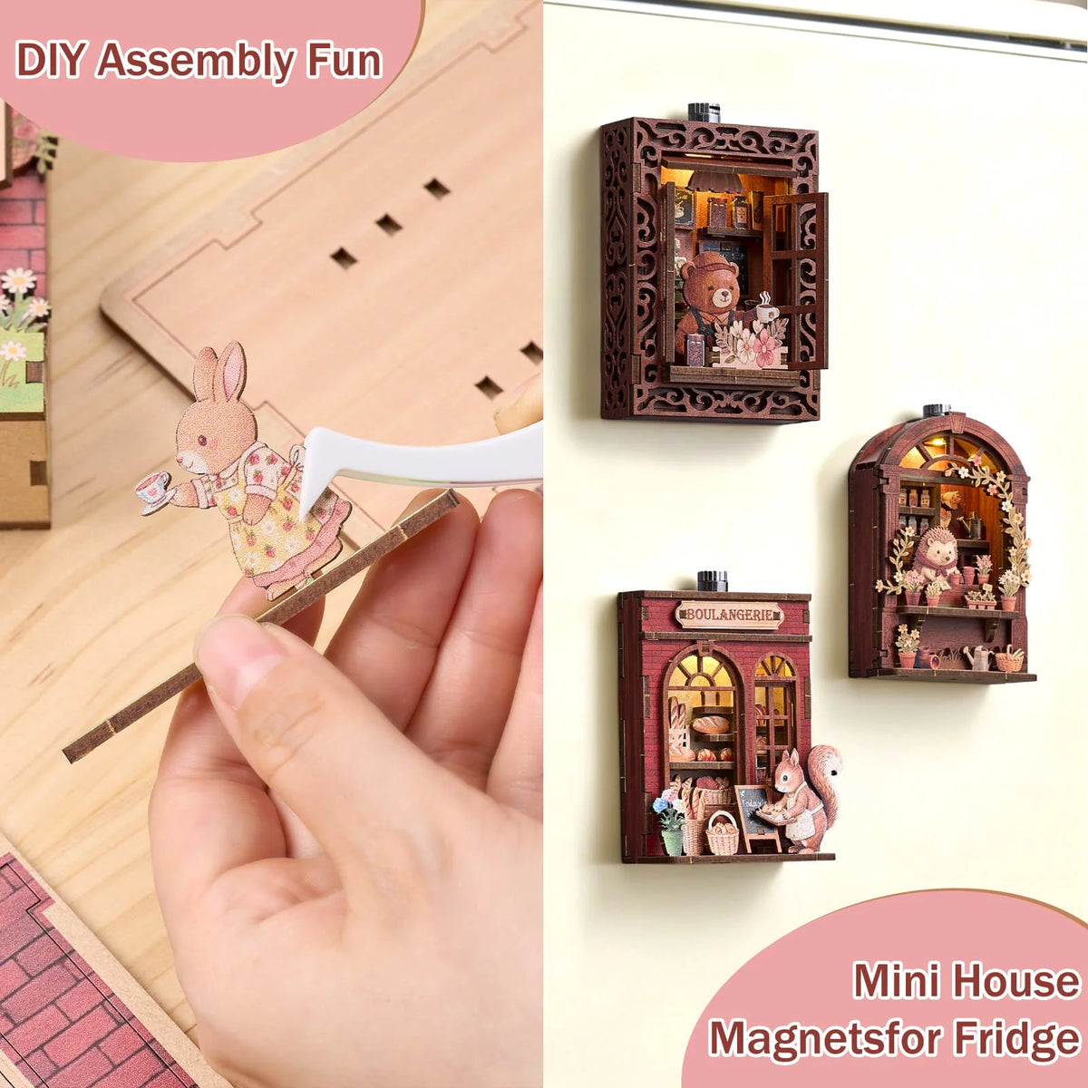 Fridge Magnet DIY Book Nook Kit 3D Puzzle Toy Dollhouse Shop Animal Mini House Furniture Creative Assembly Model Decoration