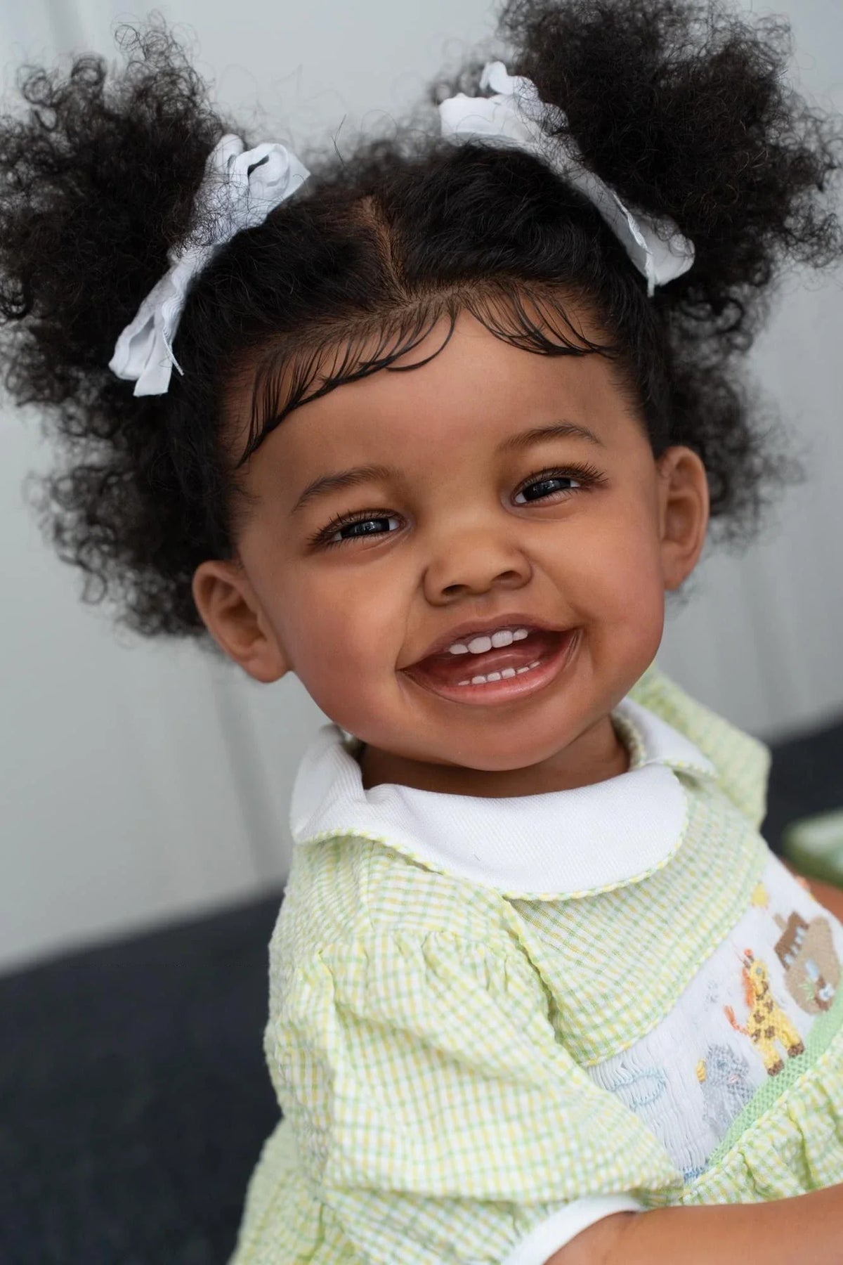 NPK 24inch Mila Dark Brown Skin Reborn Toddler Girl Doll Happy Baby Rooted Hair High Quality Collectible Art Doll