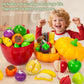 Cutting Play Food Toy for Kids Kitchen Pretend Fruit &Vegetables Accessories with Shopping Storage Basket Toy for Toddler Gift