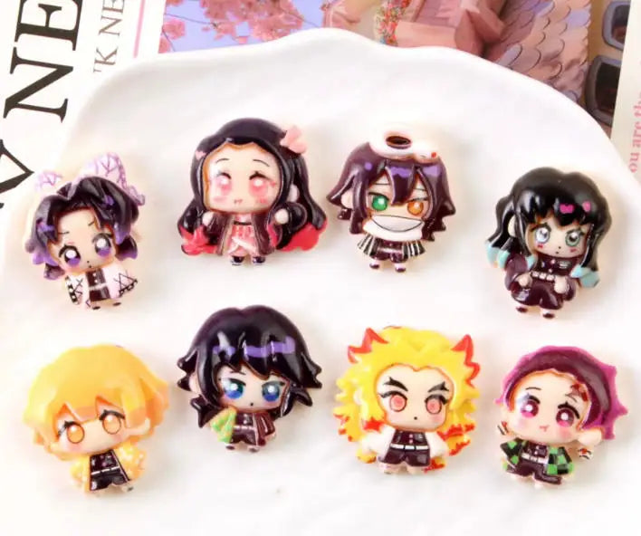 50pcs/set Demon Slayer Anime Resin Accessories Cute Image Laminating Acrylic Cream Glue Phone Case Refrigerator DIY Gift Patch