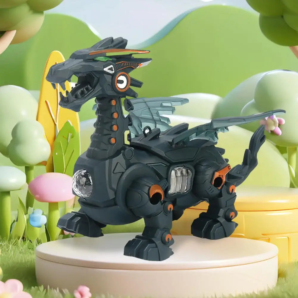 Kids Electric Walking Dragon Toy with Music & Light Interactive Mechanical Dinosaur Toy with Pull Rope Educational Gift for Boys