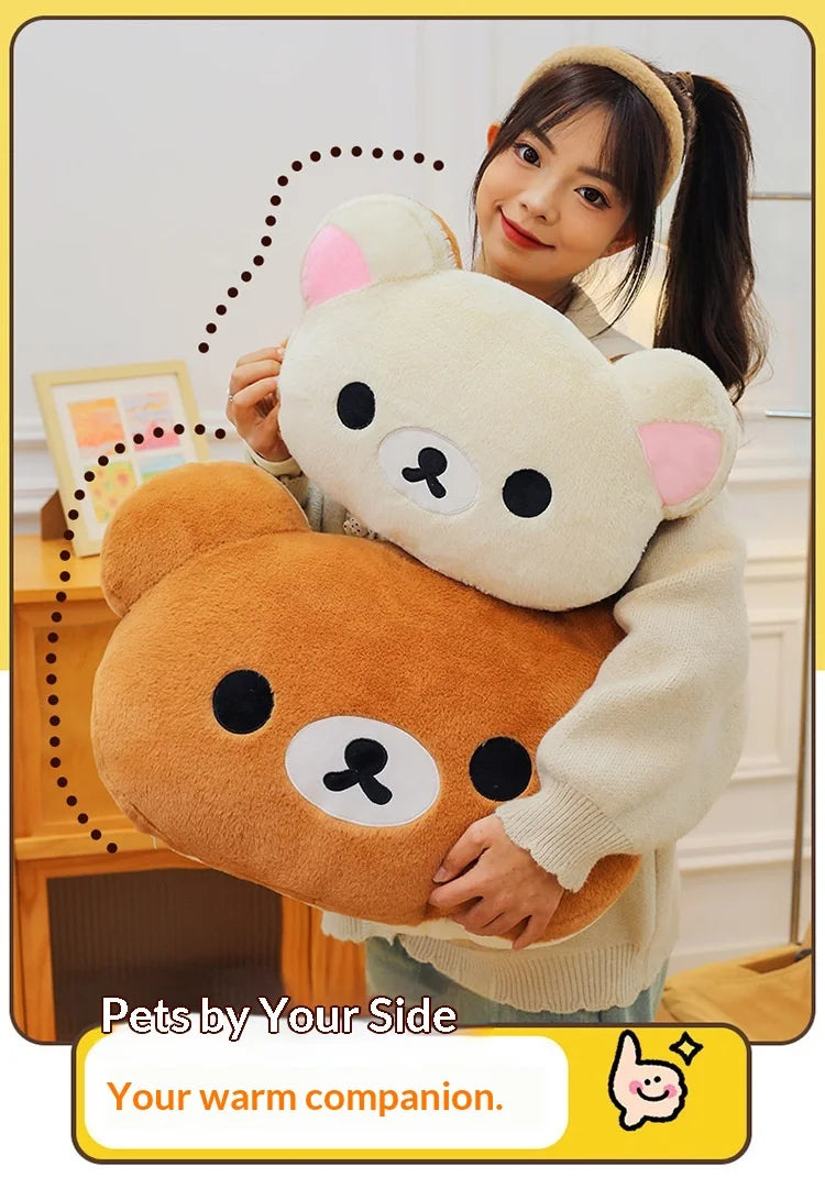 Cute Rilakkuma Big Head Plush Pillow Large Size Soft Stuffed Toy Cushion Bedroom Sofa Decor Unisex Birthday Gift For Adult