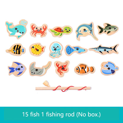 Wooden Magnetic Fishing Toys for Children Marine Life Cognition Fish Games Baby Early Educational Parent-child Interactive Toy