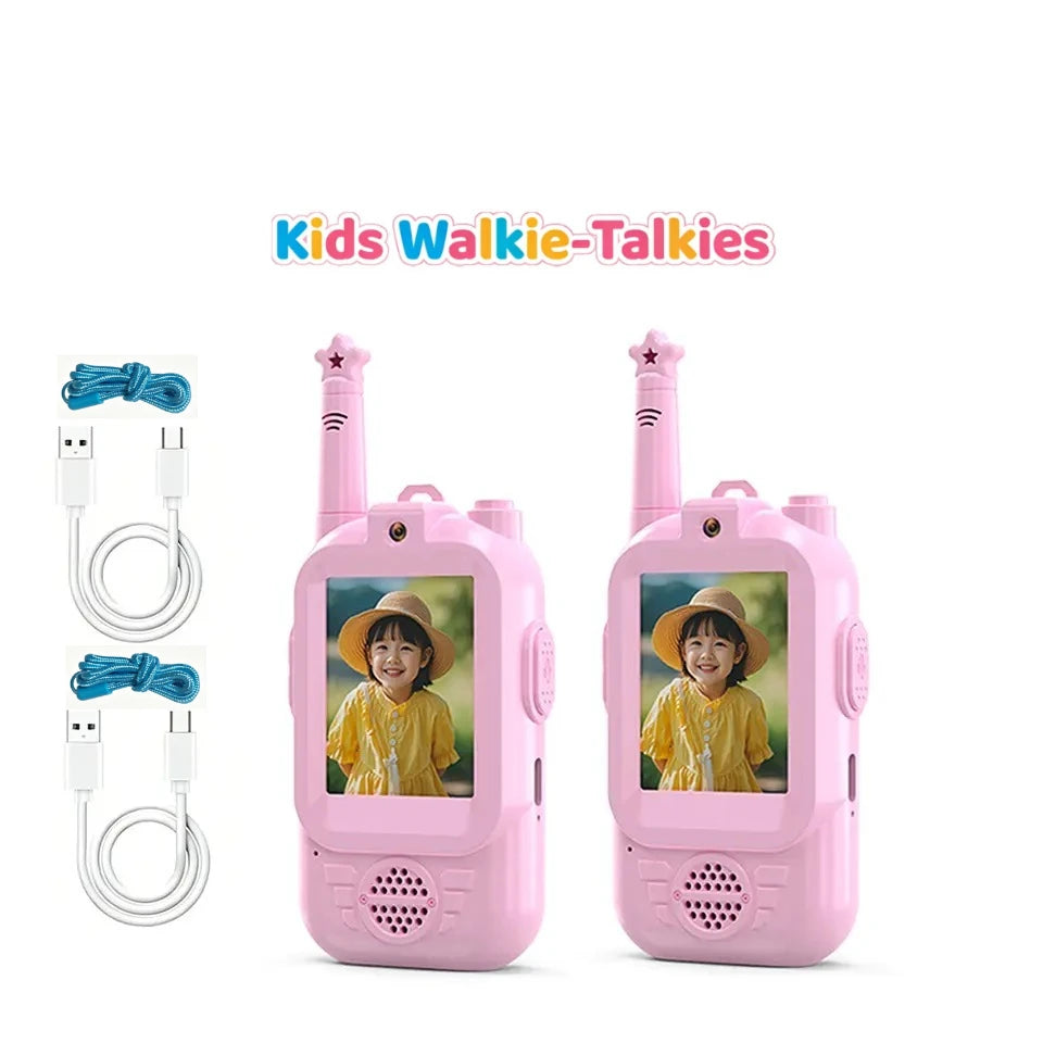 2PC Children's Video Walkie-talkie HD Walkie-talkie USB Charging Indoor Outdoor Entertainment Kids Toys Birthday Gifts Ages 3-12
