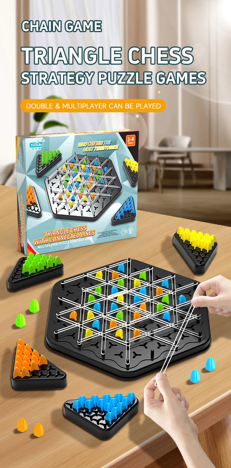 Chain Triangle Chess Triggle Rubber Band Game Toy Board Game Competitive Battle Set for Kids Friends Parent-Child Interaction