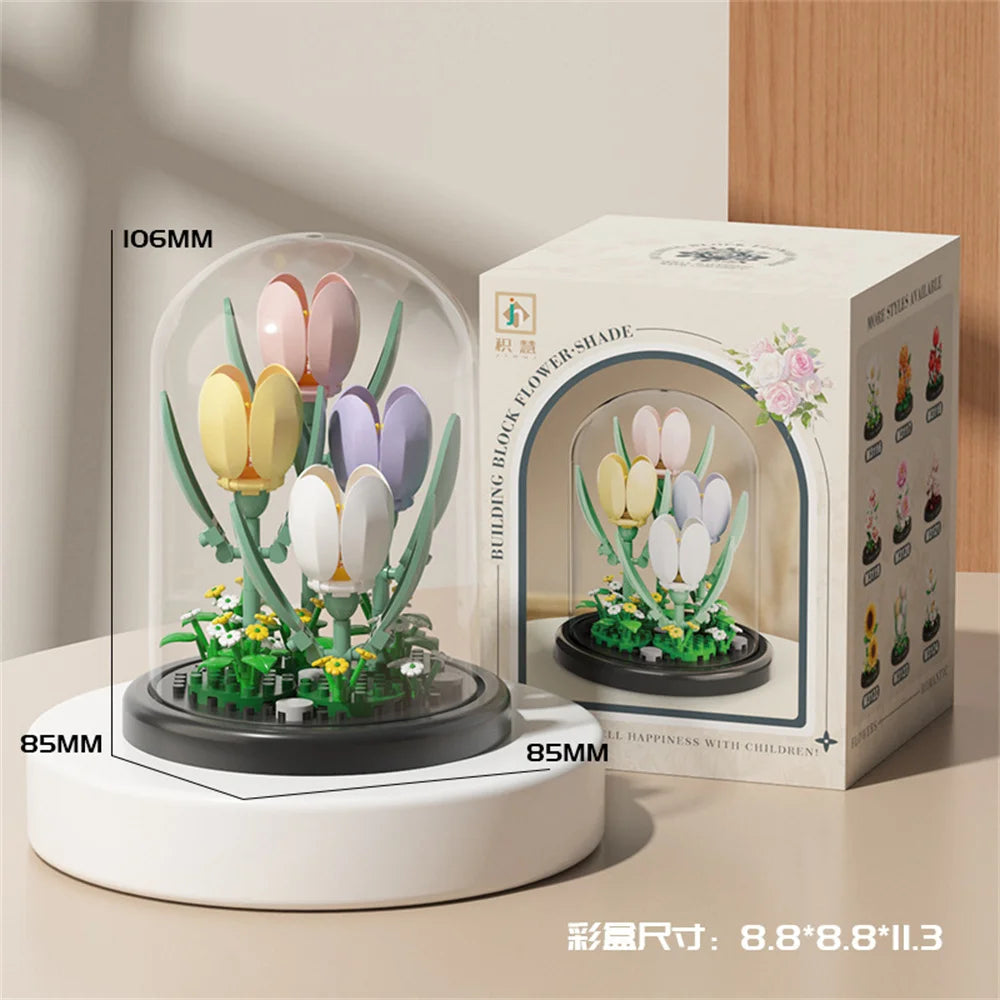 Eternal Flower Bouquet Bonsai Potted Plant Micro Building Blocks Model Home Decoration Toy For Kid Birthday Gift