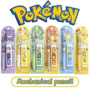 Pokemon Pikachu Mechanical Pencil Set Cartoon Squirtle Psyduck 0.5Mm Drawing Pencils School Office Study Stationery Gifts