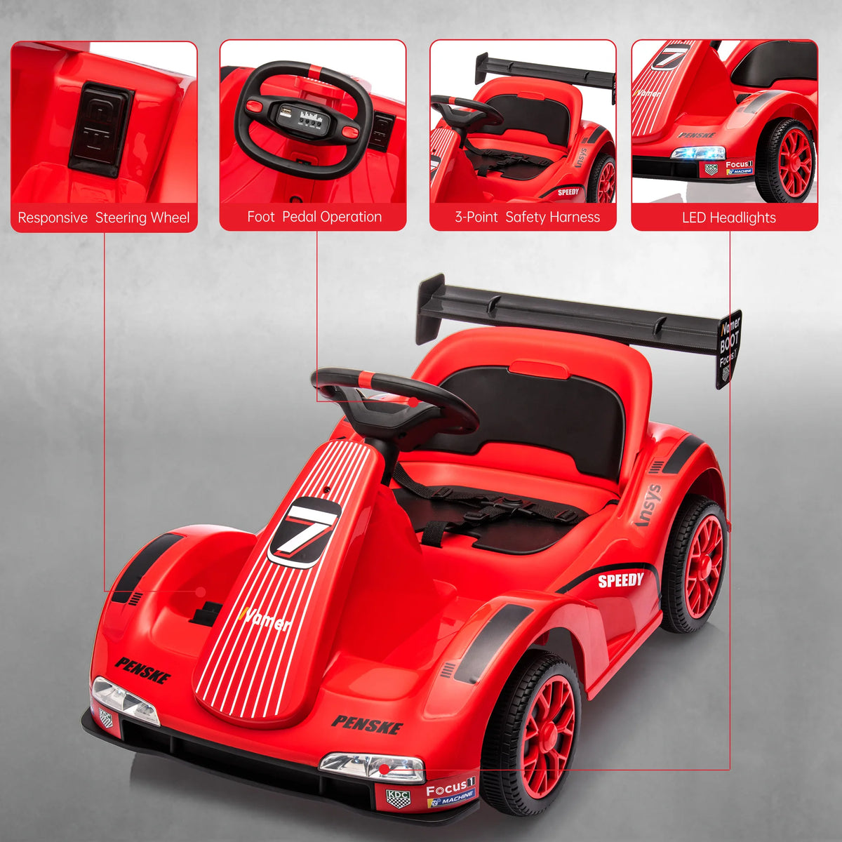 Kids Electric Drift Go Kart With 2.4G Remote Control, Dual 380 Motors, LED Lights, Music, 2 Speeds, Ride On Car For Ages 3-8