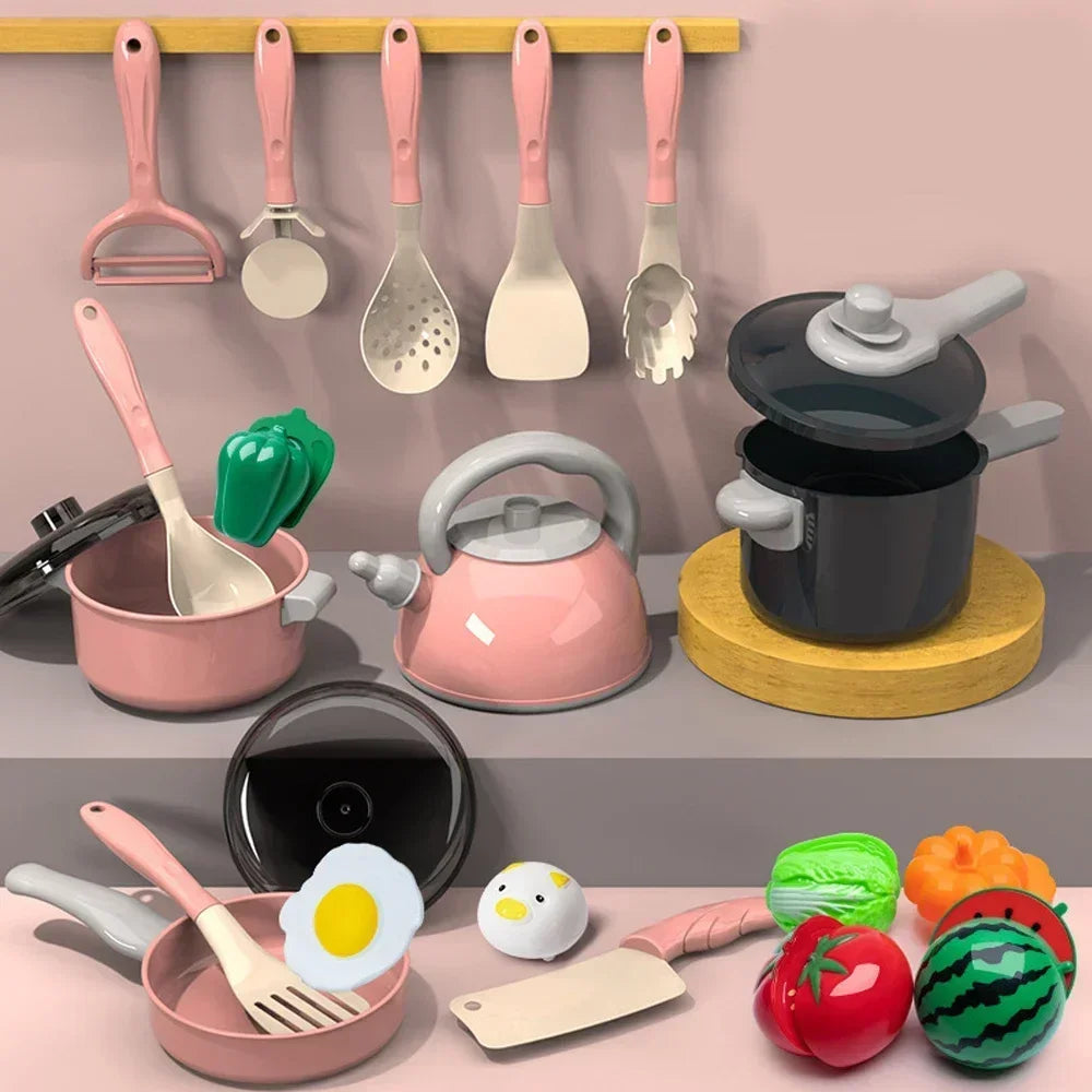 Kids Kitchen Toys Set 92/86/69/59PCS Play Kitchen Accessories Kit with Play Pots Pretend Food Cooking Toy Toddler Girls Boy Gift