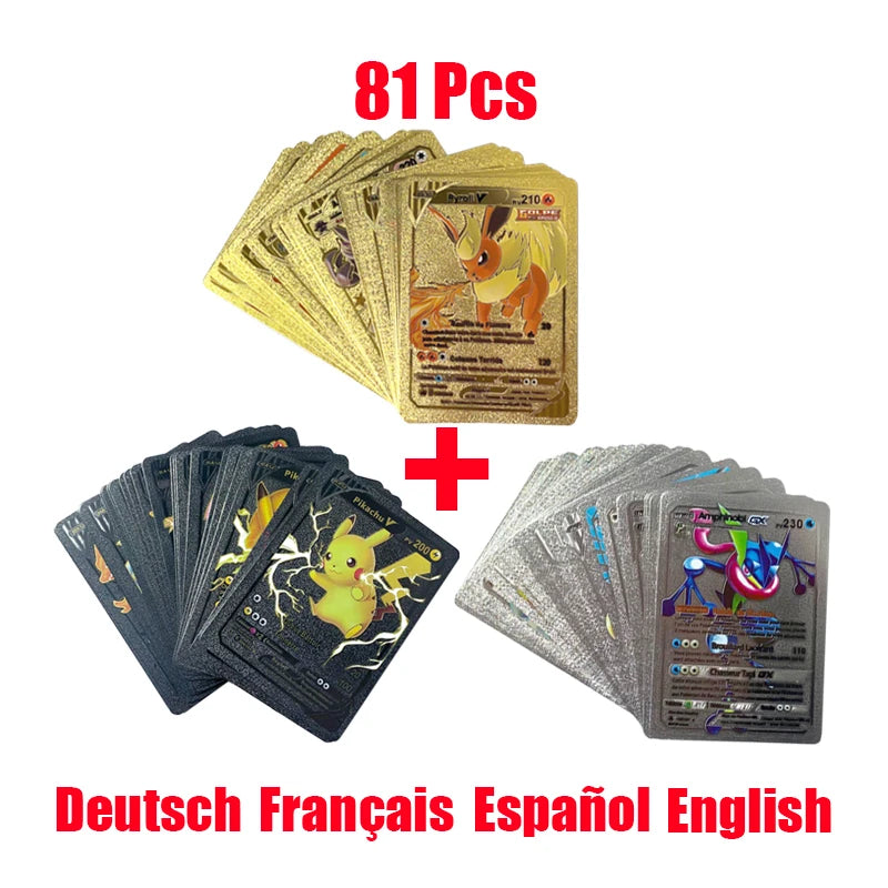 81-15Pcs Pokemon Cards Gold Silver Vmax GX Card Collection Battle Trainer Card Spanish English French Child Toys Christmas Gifts