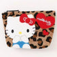 NEW Hello Kitty Leopard round Plush Storage Bag Black Leather Kitty cat Coin Wallet Makeup Travel Storage Large capacity BagGift
