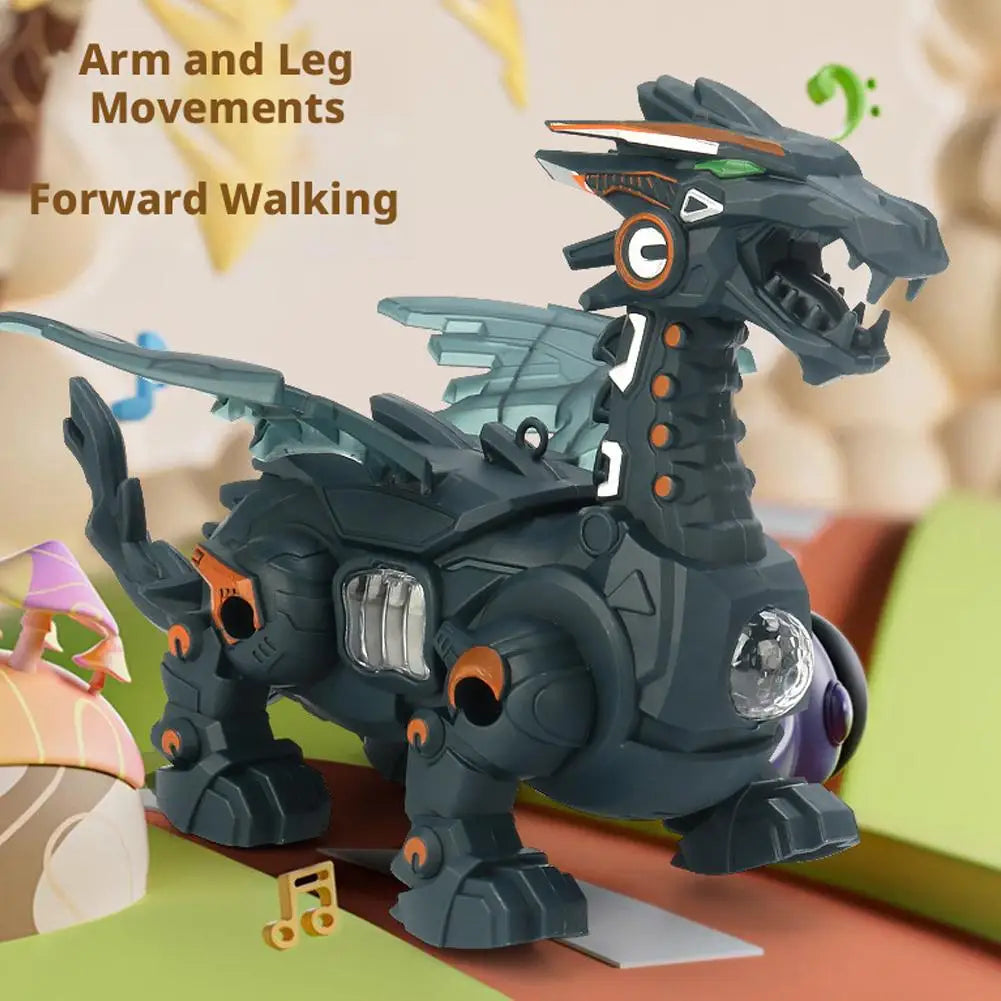Kids Electric Walking Dragon Toy with Music & Light Interactive Mechanical Dinosaur Toy with Pull Rope Educational Gift for Boys
