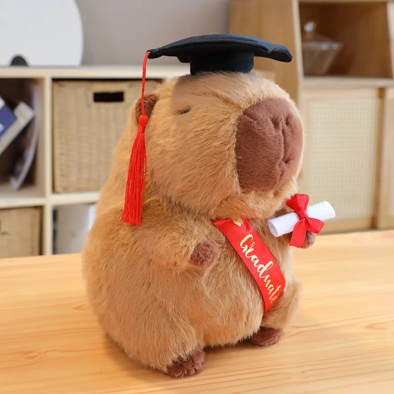 25CM Cute Cartoon Graduate Capybara Plush Toy Soft Stuffed Graduation Season Gift Lovely Capybara Doll Party Decor