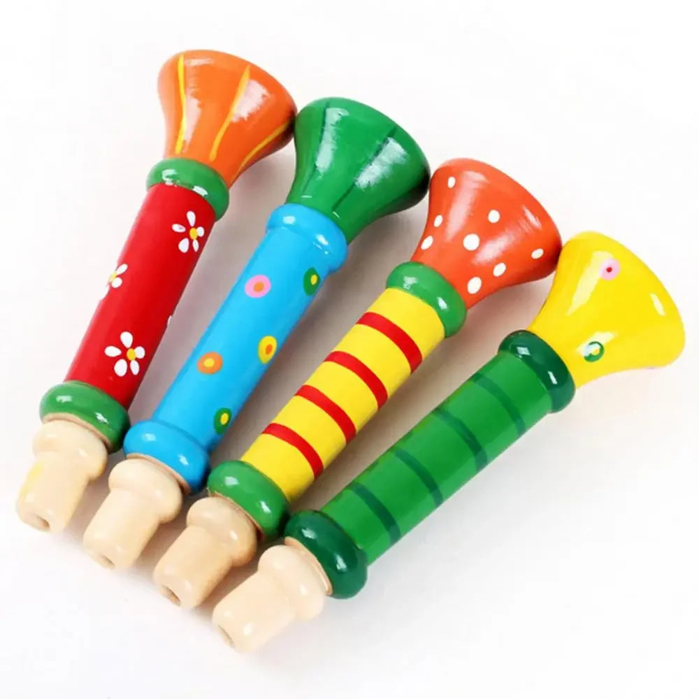 1Pc Wooden Trumpet Toy Horn Whistle Musical Instrument for Gifts Toys Sound Training Games