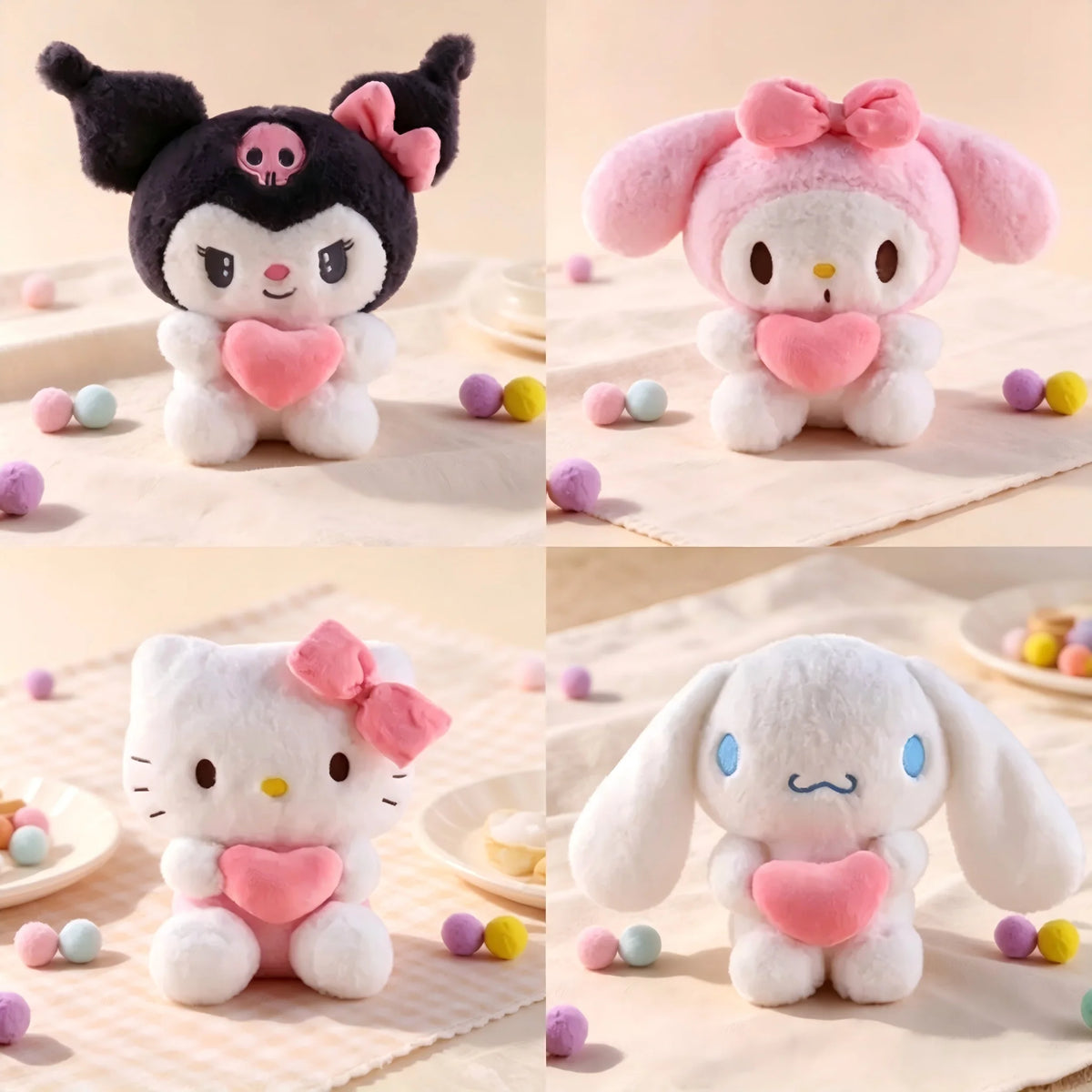 22cm Sanrio Stuffed Plush Doll, Hello Kitty Kuromi My Melody Cinnamoroll Soft Pillow Toy, Cartoon Plush Ornament, Girls Children