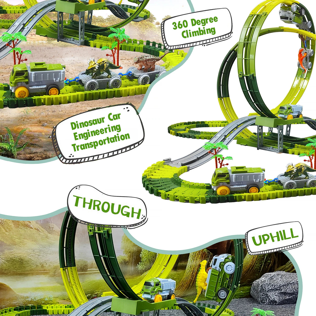 Magic Climbing Track Train Dinosaur World Road Race Flexible Track Car for Boys And Girls Aged 3-6 Birthday Gift