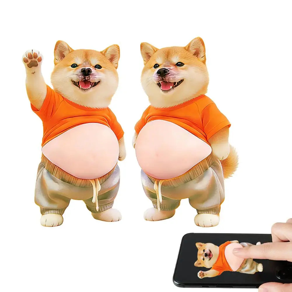 3D Shiba Inu Dog Belly Sticker, Cute Puppy in Orange Outfit with Soft Pink Background, Silicone Self-Adhesive Decal 1PCS