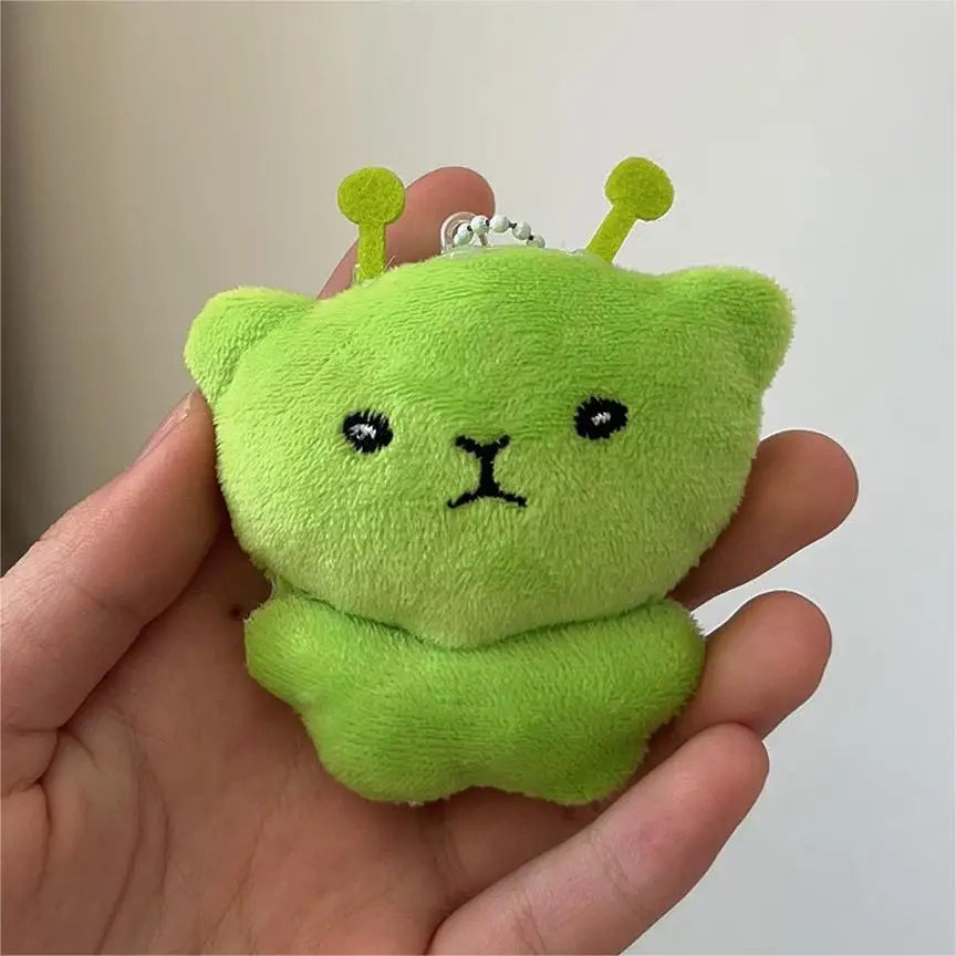 Mini Green Alien Cat Plush Keychains Furry Pendant For Couples Cute Cartoon Handbag Backpacks Key Chain Decor Gifts